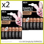 12 NEW Duracell AA Power Alkaline Batteries Economy LR6 MN1500 Battery Long Exp