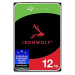 Seagate IronWolf, 12TB, NAS, Internal Hard Drive, CMR, 3.5 Inch, SATA, 6GB/s, 7200 RPM, 256MB Cache, for RAID Network Attached Storage, 3 year Rescue Services, FFP (ST12000VNZ008)