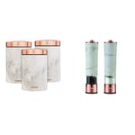 Tower T826005WR Set of 3 Storage Canisters for Coffee/Sugar/Tea, Stainless Steel & T847005WR Marble Rose Gold Electric Salt and Pepper Mill with LED Light