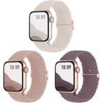 Halkskyddande Flätad Rem 3-pack Kompatibel med Apple Watch Armband, Justerbar Elastisk Ersättningsrem för iWatch Ultra SE 9 8 7 6 5 4 3 2 1
