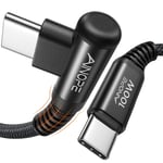 Cable USB C vers USB C 100 W [3 m 90 degr¿¿s], cable de charge super rapide en nylon tress¿¿ compatible avec MacBook Pro 2020/19/18, iPad Pro 2020/18/Air 4, Galaxy S21/20/Note 20