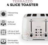 Tower Terrazzo 4 Slice Toaster 1600W White Deforst Reheat Self Centring Guide