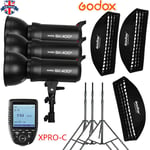 UK 3pcs Godox SK400II 400W 2.4G Flash+35*160 Grid softbox stand+Xpro-C for Canon