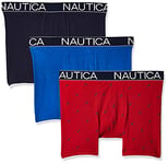 Nautica Men's 3-Pack Classic Underwear Cotton Stretch Boxer Brief, Sea Cobalt/Peacoat/Sail Printnautica Red, M (Pack of 3)