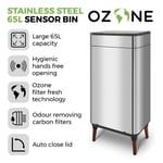 Tower Ozone Sensor Bin with Legs, 65L, Hands Free, Stainless Steel T938022SS