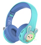 Riwbox RB-7S Kids Headphones Bluetooth, LED Light Up Wireless Foldable Headphones Over Ear Volume Limited Safe 75dB/85dB/95dB with Mic and TF-card, Children Headphones for Boys (Blue&Green)