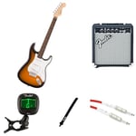 Fender Squier Debut Stratocaster Electric Guitar Kit for Beginners, includes Amplifier, Cable, Strap, and Tuner, 2-Colour Sunburst