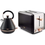 Tower Cavaletto 1.7L 3000W Pyramid Kettle and 2 Slice Toaster Black & Rose Gold