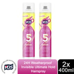 2x of 100ml & 400ml VO5 Invisible Ultimate Hold Coconut Fragrance Hairspray