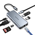 8 en 1 USB C Hub, Hopday Adaptateur USB C avec Double Affichage 4K HDMI, Station d'accueil USB C pour MacBook Pro/Air (Gigabit Ethernet, 5 Gbps USB 3.0, PD 100W, SD/TF) pour Dell, Surface,HP,Lenovo
