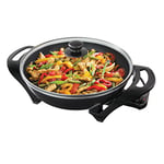Quest 35870 Electric Non-Stick Wok with Lid Included / 5 Precise Temperature Options/Rapid Heating Technology / 33cm Diameter/Detachable Power Cord for Serving / 1500W