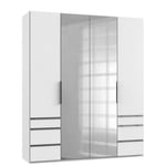 Inside75 Armoire LISBETH 2 portes 6 tiroirs blanc miroir central 200 x 236 cm hauteur