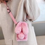 HFICY for TCL 10 Pro/TCL 10 Plus Phone Cases with Tempered Film & Crossbody Lanyard,Rabbit Fur Fluffy Bunny Ears Frost Furry Fuzzy for Woman Girls Soft Cute Plush Winter Warm Covers (Dark Pink)