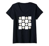 Womens Black and White Daisy Checkerboard V-Neck T-Shirt