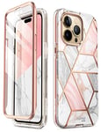 i-Blason Coque pour iPhone 14 Pro Max (2022) 6,7 Pouces, avec Protecteur d'écran Intégré [Série Cosmo] Design Motif Housse Paillette Protection Intégrale 360 (Marbre Rose)