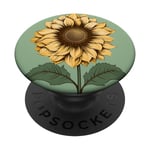 Aesthetic Sunflower Line Art Minimalistic Sage Green PopSockets Swappable PopGrip