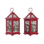 DKD Home Decor Christmas Lantern White Red Wood House (9 x 9 x 18 cm) (2 pcs)