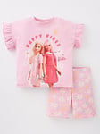 Barbie 2 Piece Daisy Frill T-Shirt and Cycling Short, Pink, Size 5-6 Years, Women
