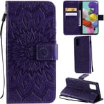 DodoBuy Samsung Galaxy A51 Case Sunflower Pattern PU Leather Flip Cover Wallet with Kickstand Card Holder for Samsung Galaxy A51 - Purple