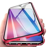 Orgstyle for Xiaomi Mi MIX 3 Case, Magnetic Adsorption Shockproof Cover Front and Back Tempered Glass Aluminum Metal Bumper Full Body Protection Anti Scratch Transparent Case, Red