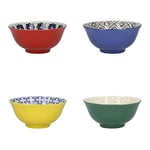 KitchenCraft Patterned Cereal Bowl Set in Gift Box, 4 Ceramic Bowls Ideal for Ice Cream, Soup and More, 'World of Flavours' Designs, 15cm, Blue,gold