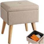 TecTake® Tabouret Repose Pied Pouf avec Rangement Pouf Salon carré Aspect Lin jusqu'à 300 kg Pieds en Bois Couvercle Amovible Design Moderne Cosy pour Coiffeuse, Salon, Chambre, Bureau, entrée