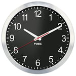 Fysic FK105 Grande Horloge Murale analogique en Aluminium ⌀ 30 - Design Moderne Pendule Murale - Décoration d'Intérieur - Orloge Deco Salon - Noir/Argent