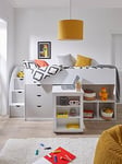 Very Home Mico Mid Sleeper Bed with Pull-Out Desk and Storage - White/Grey - Mid Sleeper With Premium Mattress, White