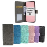 Flower Standcase Wallet Samsung Galaxy S21 FE 5G (SM-G990B) (Svart)