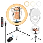 PEHESHE Ring Selfie LED Light 10" with Tripod Stand & Phone Holder Mini Dimmable Circle Light for Live Stream/Tiktok/YouTube/Makeup/Photography/Video 3 Light Modes 10 Brightness Level with Remote