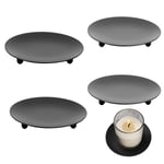 RoadLoo Pillar Candle Holders, Set of 4 Pieces Black Candle Holder Plates Metal Stand Pedestal Pillar Candlestick for Wedding Incense Cones Spa Pray Home Party Decoration (3.9 x 0.4 Inch)