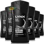 6x Lynx Black Body Wash 12HRS Refreshing Shower Gel 225ml