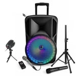 ENCEINTE SONO DJ MOBILE 700W + BATTERIE + 2 MICROS + BLUETOOTH USB SD + 1 PIED + JEU DE LUMIERE LASER PA DJ MIX LED BAR CLUB SOIREE