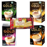 Mokate Gold Premium Latte with Skimmed Milk and Speciality Shortbread Fingers Set. Irish Cream, Vanilla, Caramel and Macchiato - Makes 40 Instant Coffees