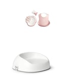 Bundle of BabyBjörn Coffret Repas Bébé lot de 5, Rose pastel + Rehausseur de Chaise, Blanc