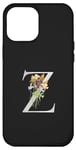 Coque pour iPhone 15 Plus Lettre Z florale en titane noir personnalisable