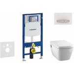 Geberit Duofix - Bâti-support pour WC suspendu avec plaque de déclenchement Sigma50, blanc alpin + Tece One - toilette japonaise et abattant,