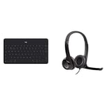 Logitech Keys-To-Go Wireless Bluetooth Keyboard - Black & H390 Wired Headset for PC/Laptop, Stereo Headphones with Noise Cancelling Microphone, USB-A, In-Line Controls, Works with Chromebook - Black