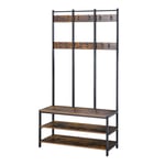 Industrial Coat Rack Shoe Bench Hall Tree Entryway Clothes Storage