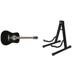 Fender CD-60 Dreadnought V3 DS Acoustic Guitar, Walnut Fingerboard, Black & KEPLIN Guitar Stand A Frame Foldable Universal Fits All Guitars Acoustic Electric Bass Stand A (Guitar Stand)