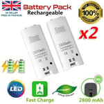 2 Pack Wii/Wii U Controller White Battery 2800mAh Rechargeable for Nintendo UK