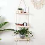 Wood Floating Shelf, 3 Tier Plant Storage Wooden Hanging Swing String Shelf with Rope Picture Photo Organizer Rack for Bedroom Living Room Bathroom (Original Wood,3 Tier)