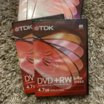 5 X TDK DVD+RW 4.7 GB,1-4 Speed.