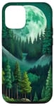 Coque pour iPhone 14 Forêt Nature Montagne Lune Vert Arbre Pin Aventure Randonnée