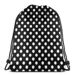 Elsaone Polka Dot Pattern in Black and White Lightweight Waterproof Drawstring Bag Sport Gym Sack Bags Backpack for Men Women Children 36 x 43cm/14.2 x 16.9 Inch