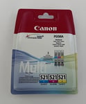 Genuine New Canon CLI-521 C/Y/M Colour MultiPack Pixma iP4600 Ink Cartridge