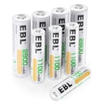 EBL AA AAA NiMH Rechargeable Batteries Set, 4 x 2800mAh AA Battery bundle with 4 x 1100mAh AAA Battery and Rechargeable Battery Case