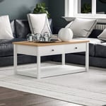 Vida Designs, Arlington 2 Drawer Coffee Table, Engineered Wood, White & Oak, H 50 x W 110 x D 59 cm