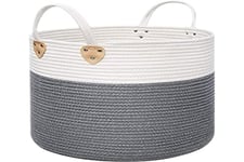 SONGMICS Cotton Rope Basket, Storage Basket with Handle, 50L Laundry Basket, for Clothes, Toys, Blankets, Living Room, Bedroom, Grey and Beige LCB441G01
