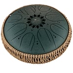 Medium Octave Steel Tongue Drum F# Minor Dark Green